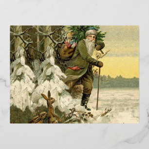 Weihnachtsmann im viktorianischen Weihnachtsbaum-S Folien Feiertagspostkarte