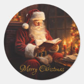 Weihnachtsmann im Vintage-Stil beim Lesen eines Bu Runder Aufkleber (Vorderseite)
