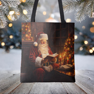 Weihnachtsmann im Vintage-Stil beim Lesen eines Bu Tasche
