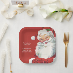 Weihnachtsmann im Vintage-Stil, fröhlich und zwink Pappteller