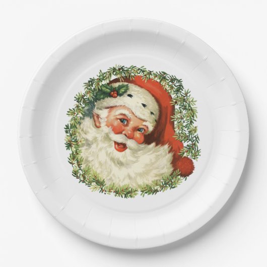 Weihnachtsmann im Vintage-Stil Pappteller (Vorderseite)