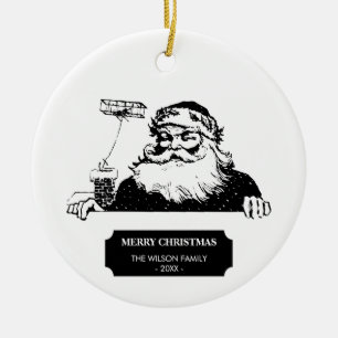 Weihnachtsmann im Vintage-Stil Schwarz Weiß Keramik Ornament