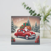 Weihnachtsmann im Vintagen Roten Auto Weihnachten (Stehend Vorderseite)