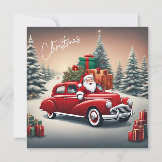 Weihnachtsmann im Vintagen Roten Auto Weihnachten (Vorderseite)
