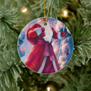 Weihnachtsmann im Wald Keramik Ornament
