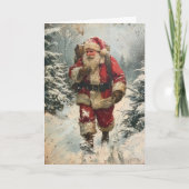 Weihnachtsmann im Wald Weihnachtskarte Karte (Vorderseite)