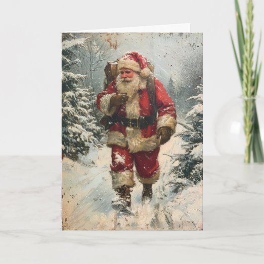 Weihnachtsmann im Wald Weihnachtskarte Karte (Vorderseite)