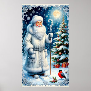 Weihnachtsmann im weißen Pelzmantel Poster