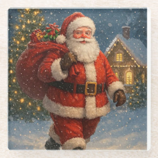 Weihnachtsmann im Winter Wonderland im Vintage-Sti Glasuntersetzer