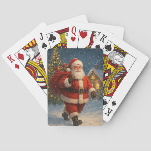 Weihnachtsmann im winterlichen Weihnachtswunderlan Spielkarten