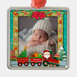 Weihnachtsmann im Zug, Weihnachten und Feiertagsfo Ornament Aus Metall