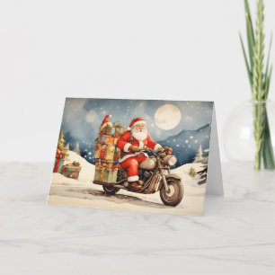 Weihnachtsmann in Aquarellen auf dem Motorrad Feiertagskarte