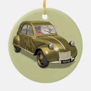 Weihnachtsmann in Citroen 2 CV Keramikornament