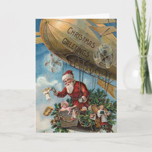 Weihnachtsmann in einem Blimp Weihnachtskarte Feiertagskarte