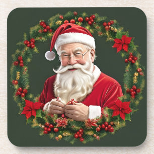 Weihnachtsmann in einem festlichen Kranz Getränkeuntersetzer