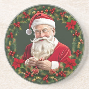 Weihnachtsmann in einem festlichen Kranz Getränkeuntersetzer