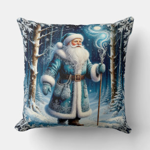 Weihnachtsmann in einem magischen schneebedeckten  kissen