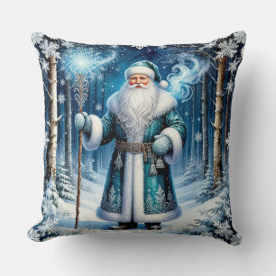 Weihnachtsmann in einem magischen schneebedeckten  kissen