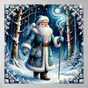 Weihnachtsmann in einem magischen schneebedeckten  poster
