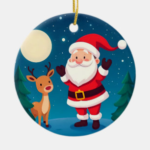 Weihnachtsmann in einer magischen Winterlandschaft Keramik Ornament