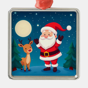 Weihnachtsmann in einer magischen Winterlandschaft Ornament Aus Metall
