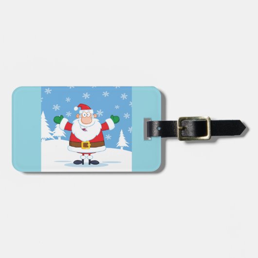 Weihnachtsmann in einer verschneiten Winterlandsch Gepäckanhänger (Vorderseite horizontal)