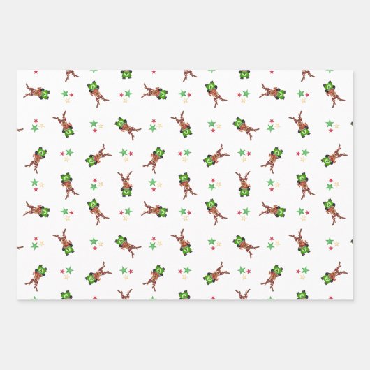 Weihnachtsmann in Grün und Rot Geschenkpapier Set (Vorderseite)