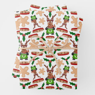 Weihnachtsmann in Grün und Rot Geschenkpapier Set