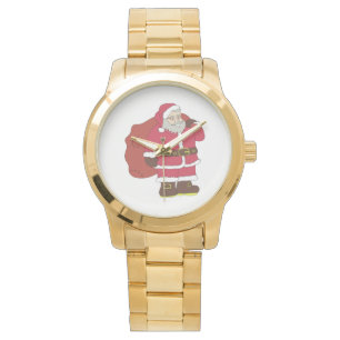Weihnachtsmann in rot mit Geschenktasche und Brill Armbanduhr