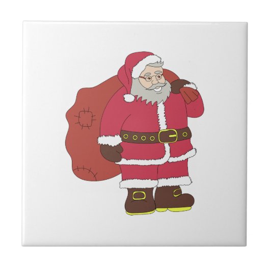 Weihnachtsmann in rot mit Geschenktasche und Brill Fliese (Vorderseite)