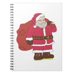Weihnachtsmann in rot mit Geschenktasche und Brill Notizblock