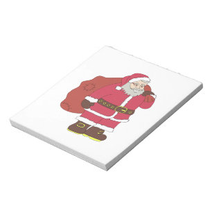Weihnachtsmann in rot mit Geschenktasche und Brill Notizblock