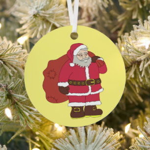 Weihnachtsmann in rot mit Geschenktasche und Brill Ornament Aus Metall