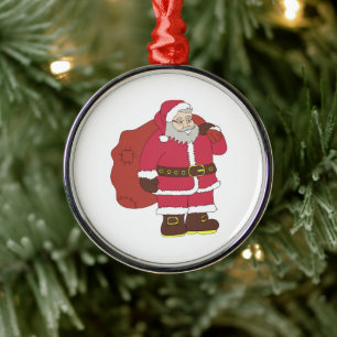 Weihnachtsmann in rot mit Geschenktasche und Brill Ornament Aus Metall