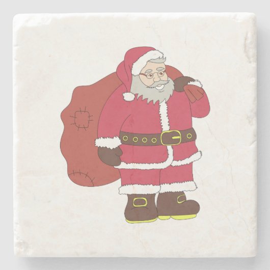 Weihnachtsmann in rot mit Geschenktasche und Brill Steinuntersetzer (Vorderseite)