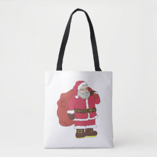 Weihnachtsmann in rot mit Geschenktasche und Brill Tasche