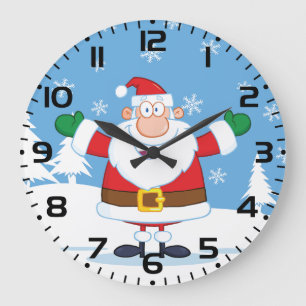 Weihnachtsmann in schneebedeckter Winterlandschaft Große Wanduhr