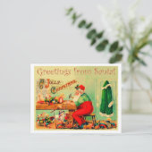 Weihnachtsmann in seiner Werkstatt, Weihnachten Postkarte (Stehend Vorderseite)