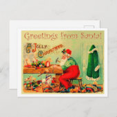 Weihnachtsmann in seiner Werkstatt, Weihnachten Postkarte (Vorne/Hinten)