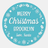 Weihnachtsmann-Individuelle Name Aquamarin Runder Aufkleber (Vorderseite)