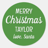 Weihnachtsmann-Individuelle Name Typografie Green Runder Aufkleber (Vorderseite)