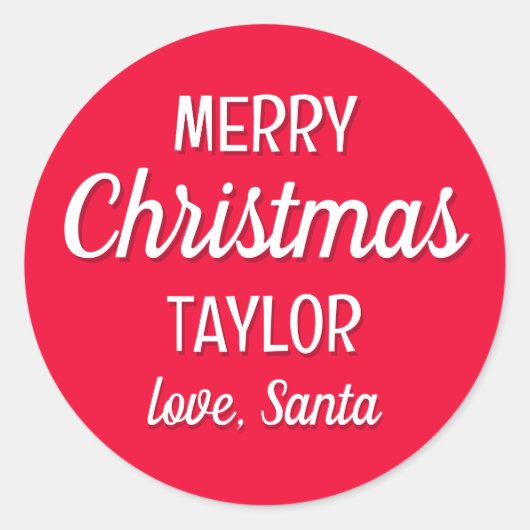 Weihnachtsmann-Individuelle Name Typografie Rot Runder Aufkleber (Vorderseite)