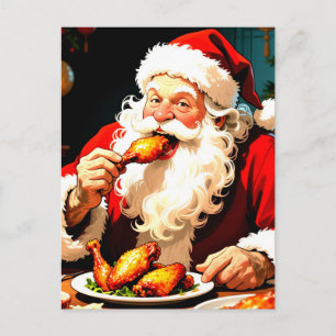 Weihnachtsmann isst Hühnchen auf seltsame Weise Postkarte