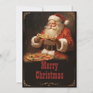 Weihnachtsmann isst Pizza Feiertagskarte