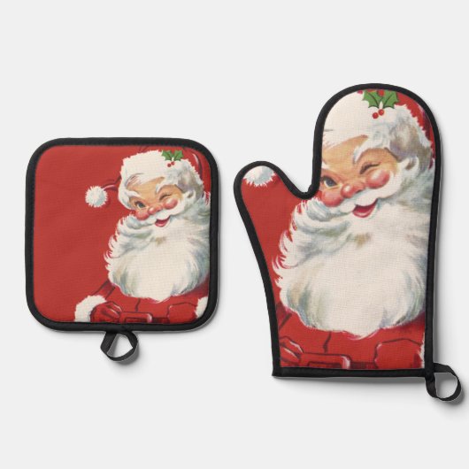 Weihnachtsmann, Jolly und Winking Ofenhandschuh & Topflappen-Set (Vorderseite)