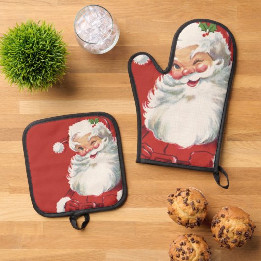 Weihnachtsmann, Jolly und Winking Ofenhandschuh & Topflappen-Set (Oben Unten)