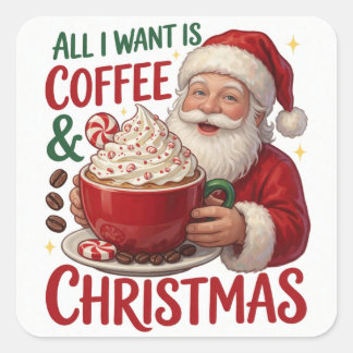 Weihnachtsmann Kaffee Weihnachtsmorgen Festtagsst Quadratischer Aufkleber