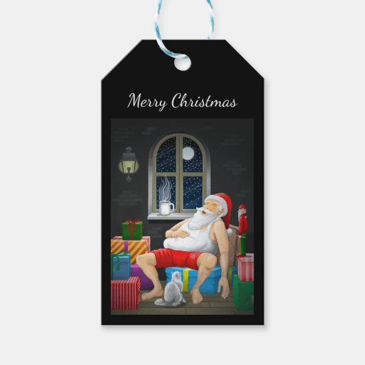 Weihnachtsmann Kaffeezeit Geschenkanhänger (Vorderseite)