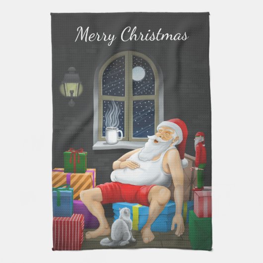 Weihnachtsmann Kaffeezeit Geschirrtuch (Vertikal)