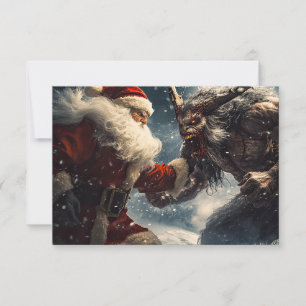 Weihnachtsmann kämpft gegen Schneeteufel Flach Gru Karte